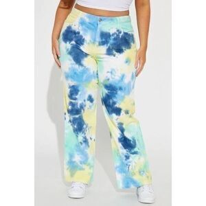 Drama Queen Tie Dye Straight Leg Jeans Blue combo Size 16 Plus RefFNB‎